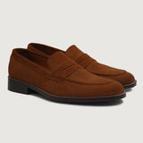 Baxton Brown Suede Leather Loafers For Men in Brown Goatskin Suede - Lateral Side Profile View | Buy Online