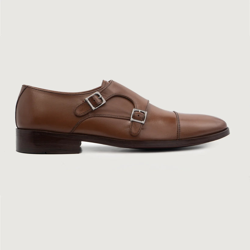 Boston Double Monk Strap Brun Leather Shoes for Herre