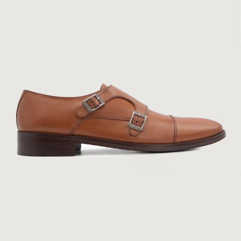 Boston Double Monk Strap Lys brun Leather Shoes for Herre
