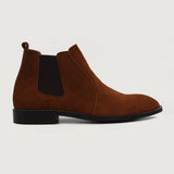 Brown Goatskin Suede Leather Boots - Goodyear Welt Construction & Front Toe Box Detail