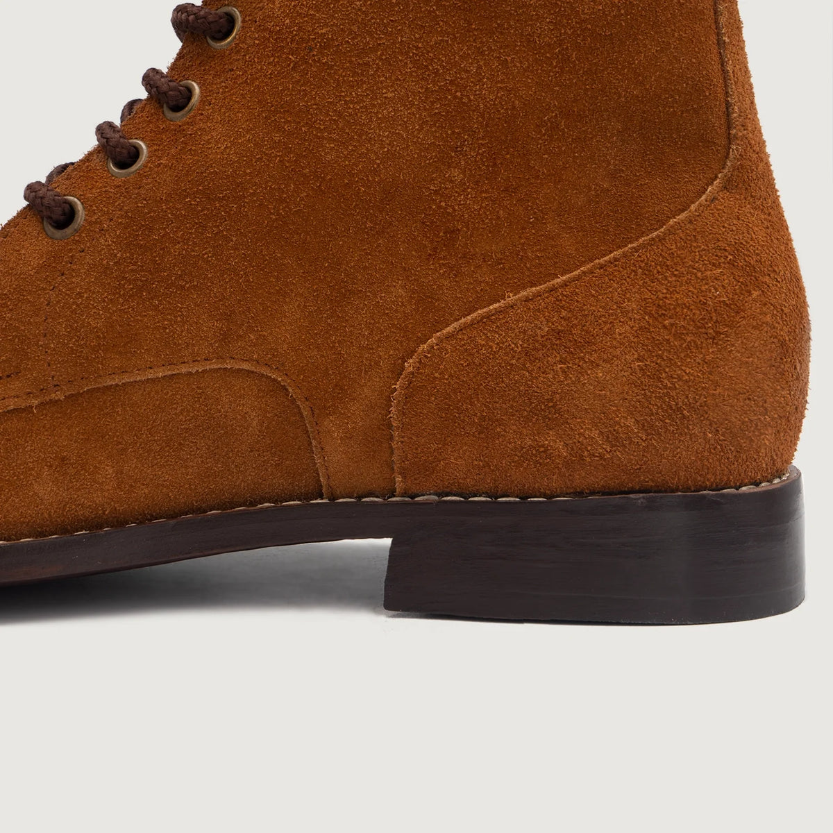 High-Traction Rubber Outsole & Lug Tread Pattern on Knight Derby Brown Suede Leather Boots
