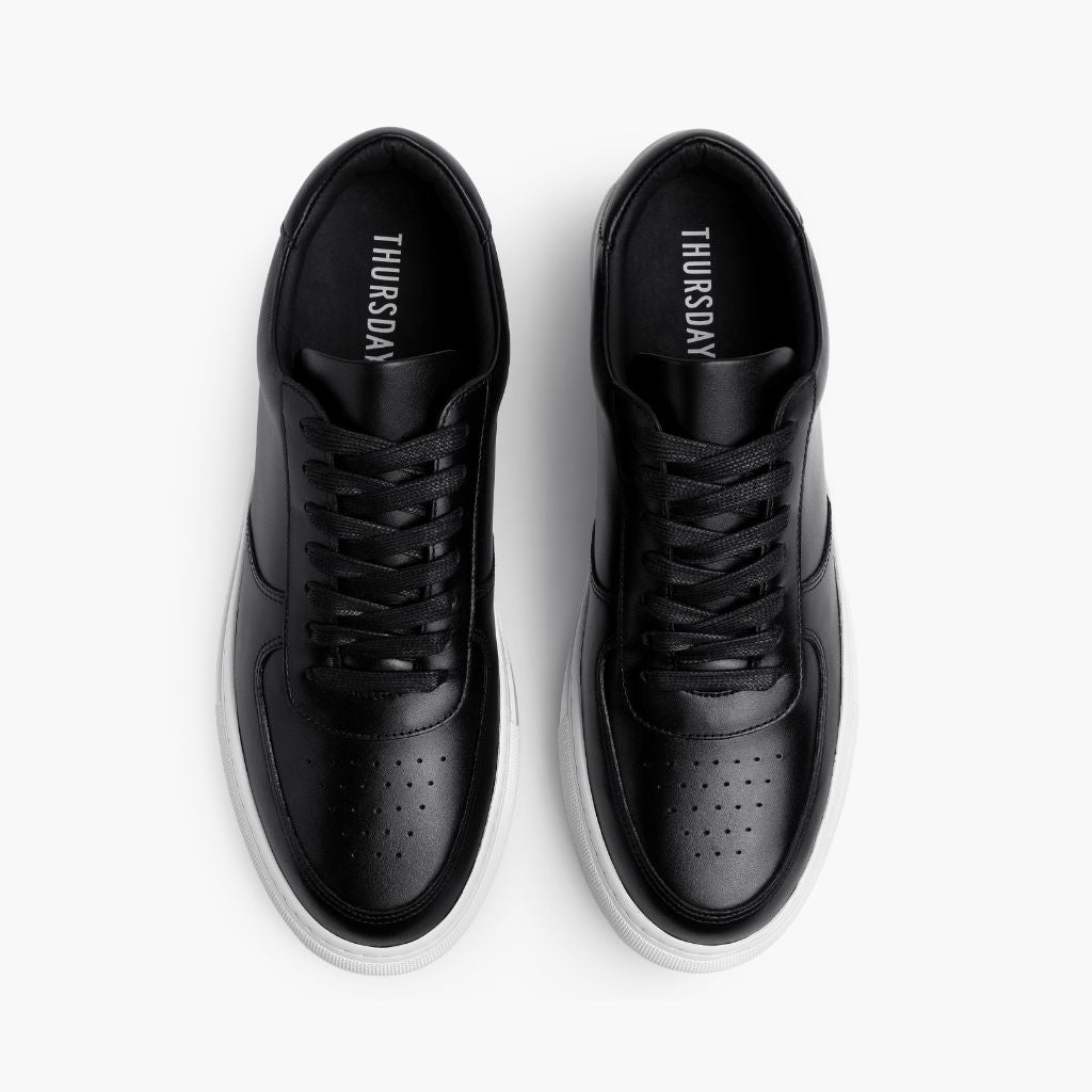 Court Black Leather Sneakers - Reinforced Heel Counter & Precision Double-Row Stitching Detail