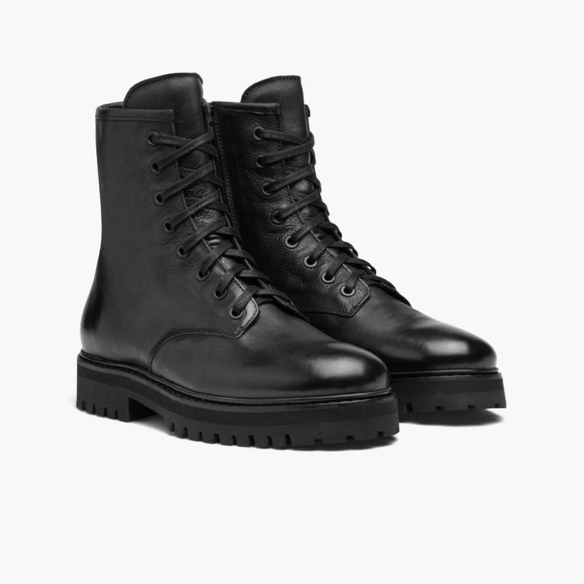 Combat Svart Leather Boots for Kvinner