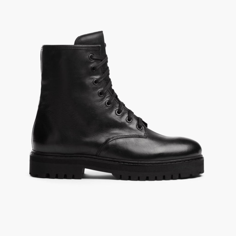 Combat Svart Leather Boots for Kvinner