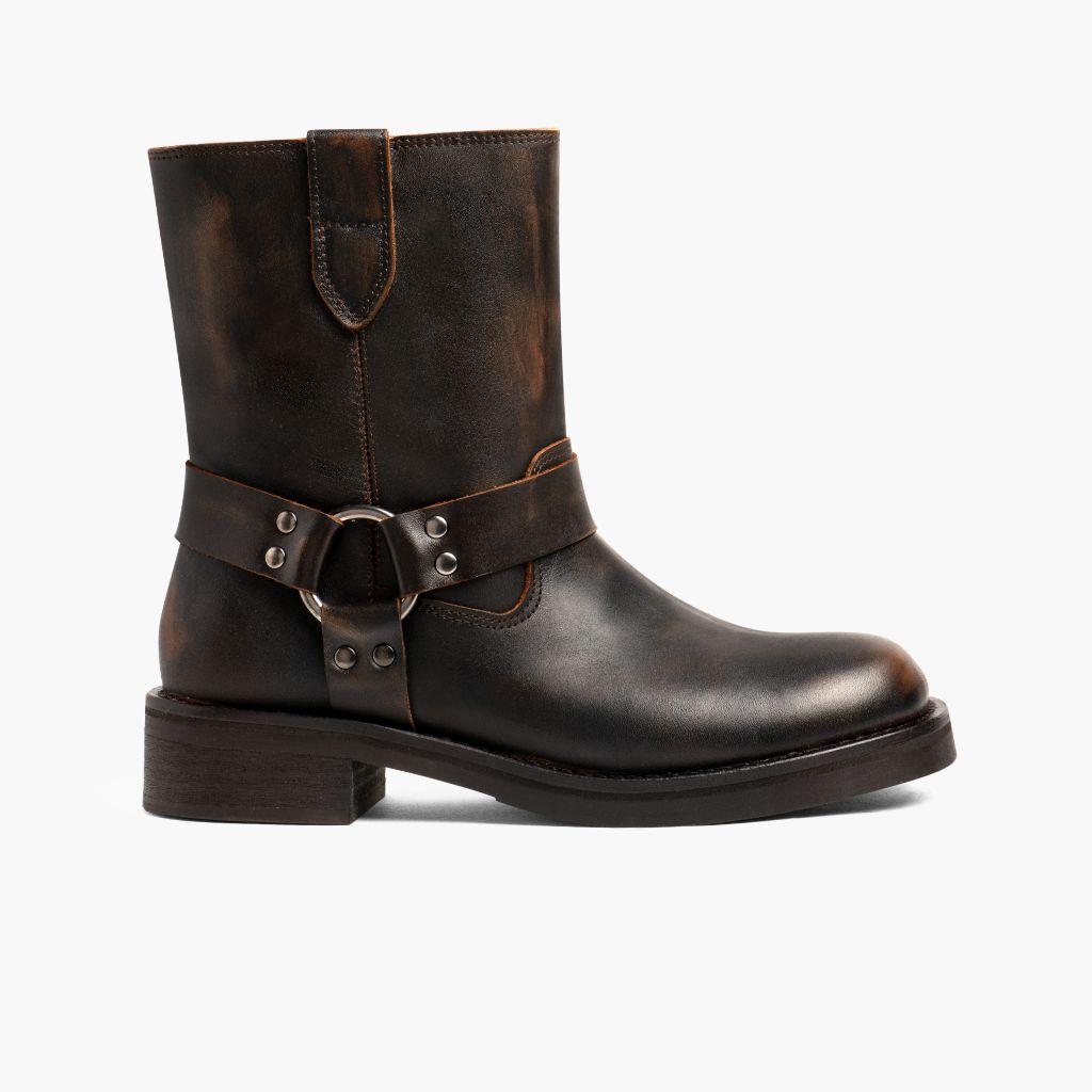 Outlaw Vintage Brown Leather Boots in Vintage Brown Full-Grain Leather - Lateral Side Profile View | Buy Online