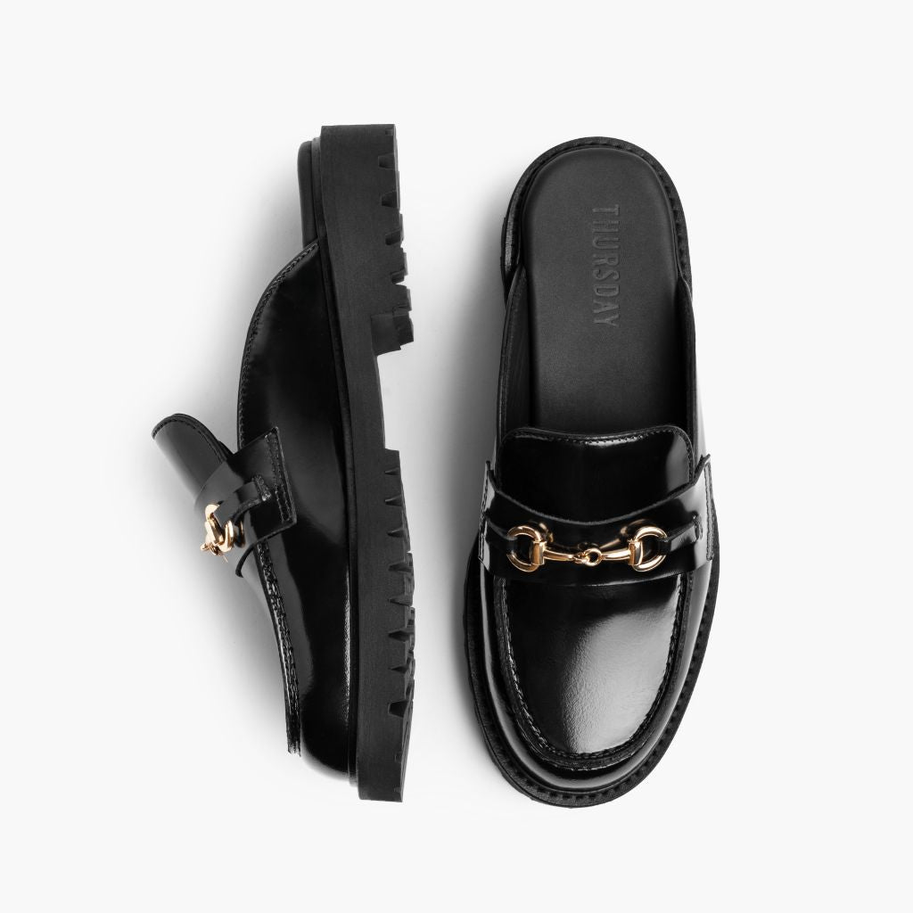Penny Mule Black & Gold Leather Loafers - Reinforced Heel Counter & Precision Double-Row Stitching Detail
