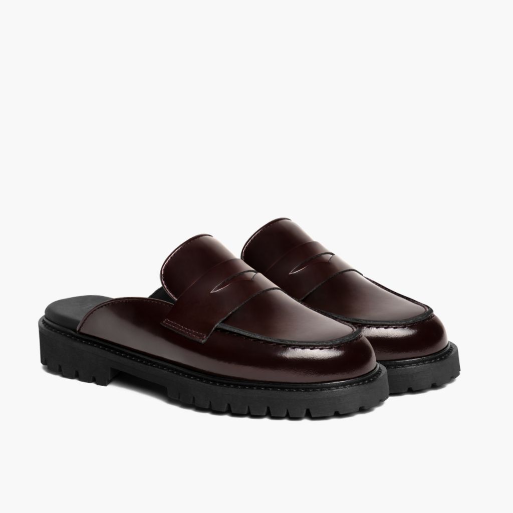 Penny Mule Burgundy Leather Boots in Burgundy Full-Grain Leather - Lateral Side Profile View | Buy Online