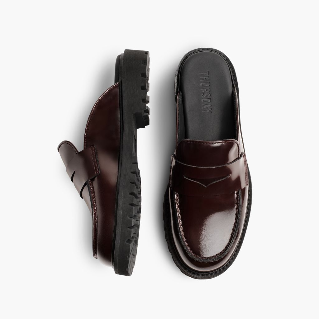Penny Mule Burgundy Leather Boots - Reinforced Heel Counter & Precision Double-Row Stitching Detail