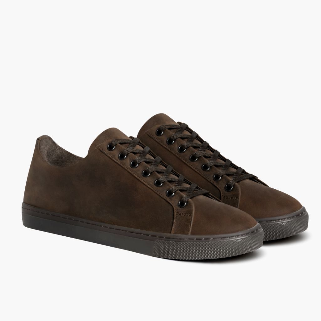 Premier Low Top Tobacco Leather Sneakers in Classic Full-Grain Leather - Lateral Side Profile View | Buy Online