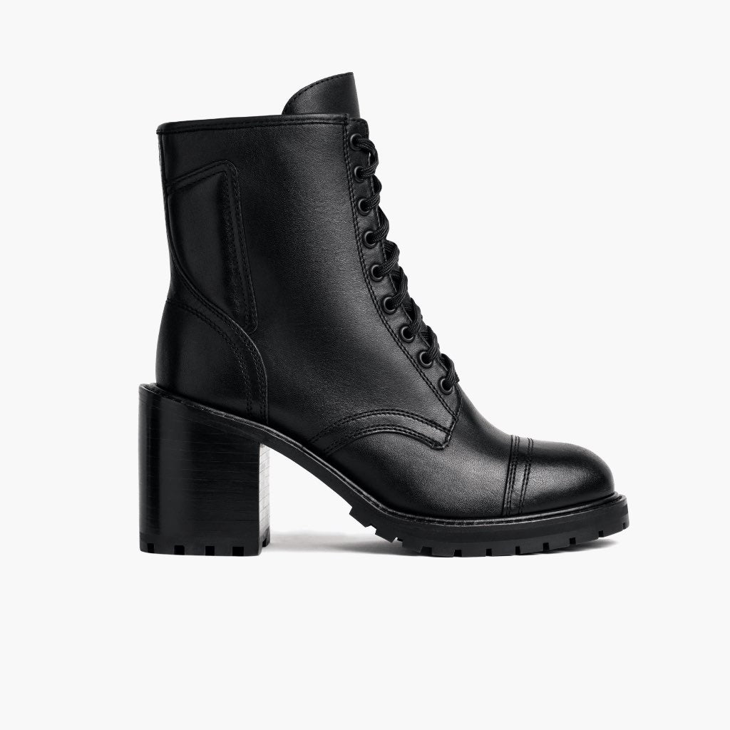 Rebel Black Leather Boots - Reinforced Heel Counter & Precision Double-Row Stitching Detail