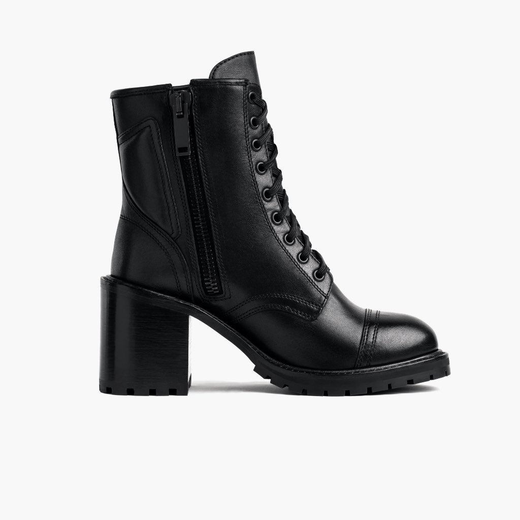 Rebel Black Leather Boots in Black Full-Grain Leather - Lateral Side Profile View | Buy Online