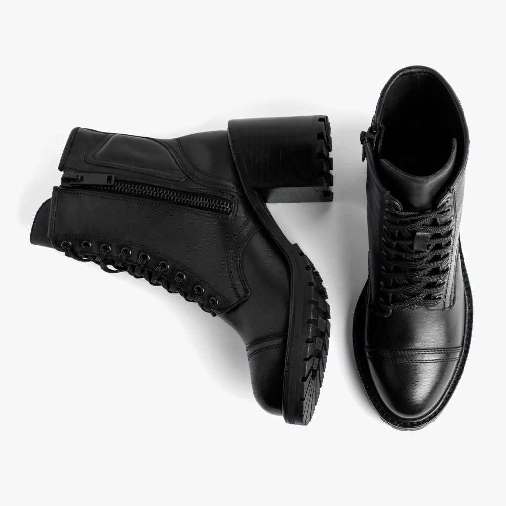 High-Traction Rubber Outsole & Lug Tread Pattern on Rebel Black Leather Boots