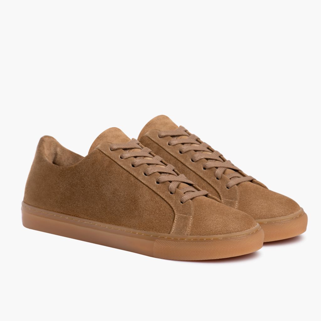 Premier Low Top Camel Leather Sneakers in Camel Full-Grain Leather - Lateral Side Profile View | Buy Online