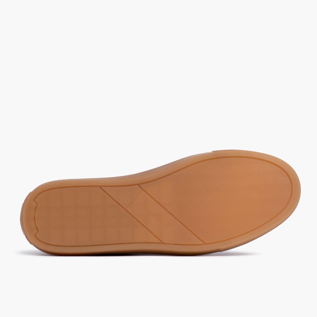 High-Traction Rubber Outsole & Lug Tread Pattern on Premier Low Top Camel Leather Sneakers