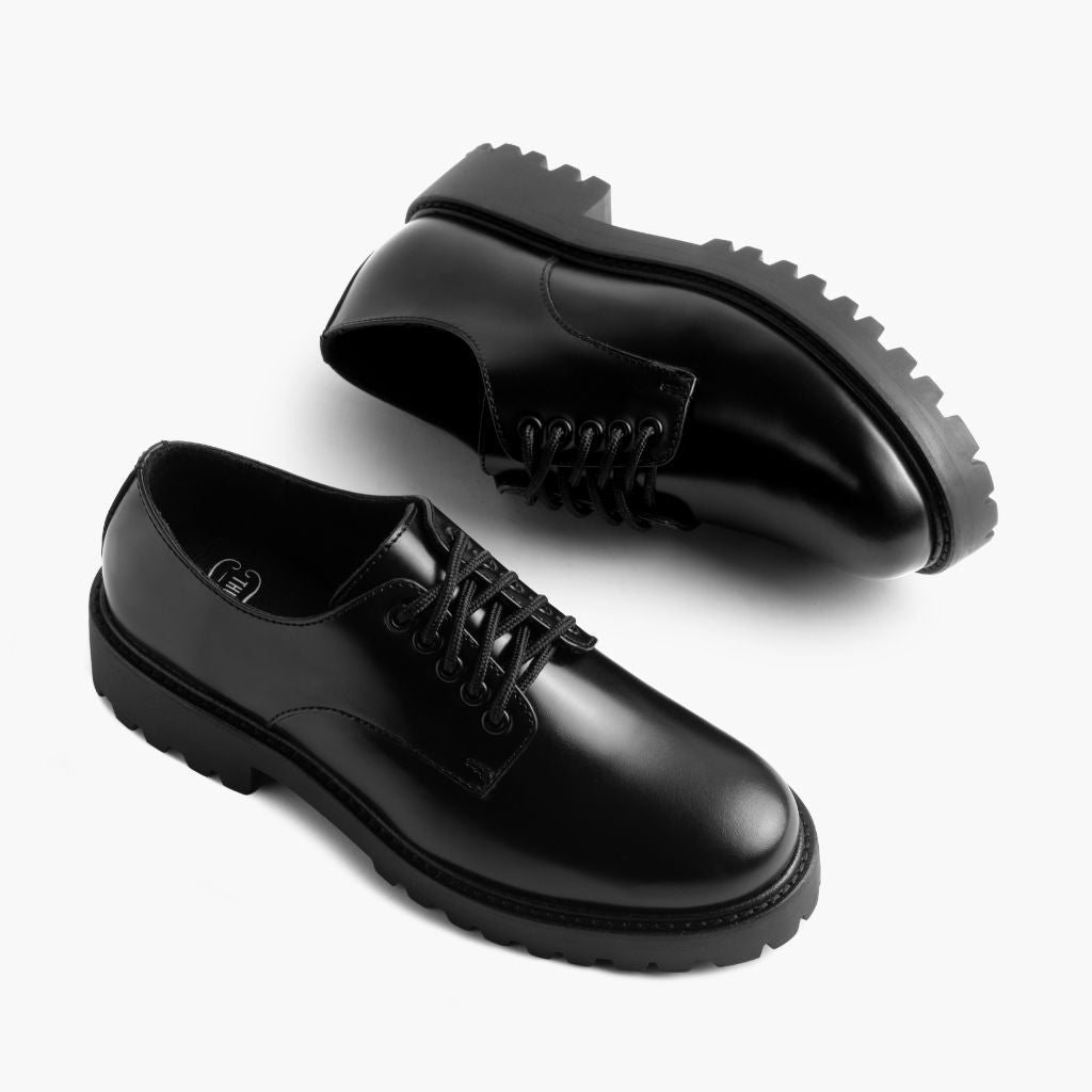 High-Traction Rubber Outsole & Lug Tread Pattern on Renegade Black Leather Sneakers
