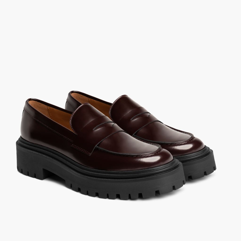 Penny Platform Burgundy Leather Boots in Burgundy Full-Grain Leather - Lateral Side Profile View | Buy Online