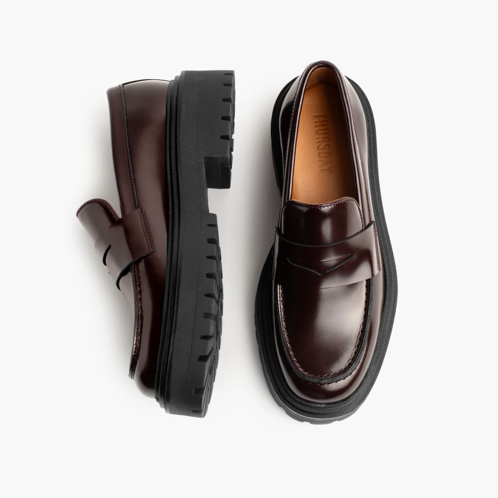 Penny Platform Burgundy Leather Boots - Reinforced Heel Counter & Precision Double-Row Stitching Detail