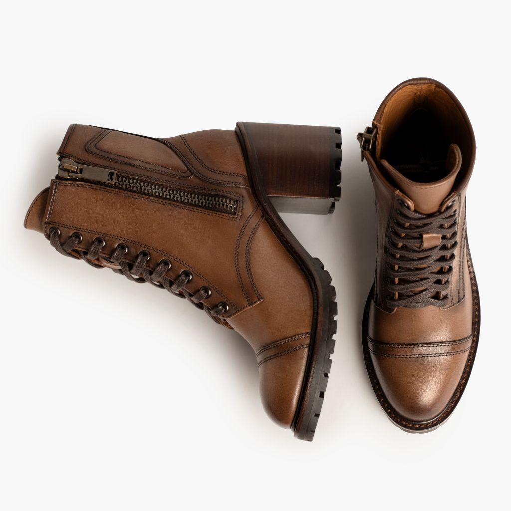 High-Traction Rubber Outsole & Lug Tread Pattern on Rebel Amber Wheat Leather Boots