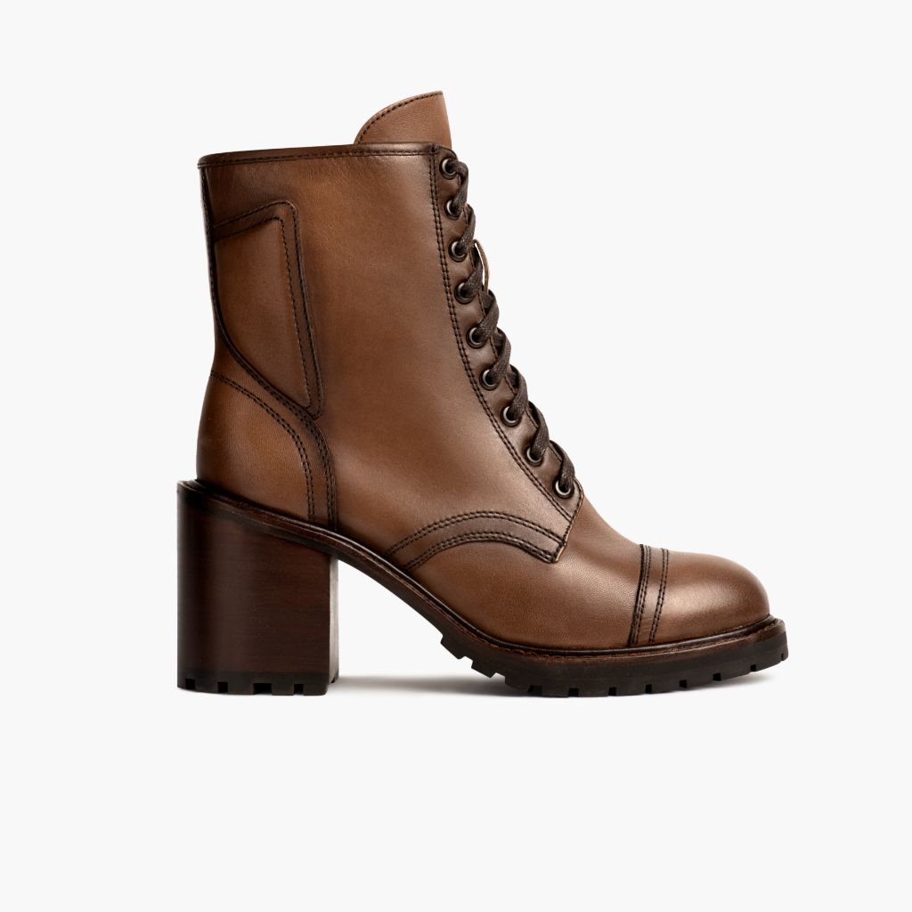 Rebel Amber Wheat Leather Boots - Reinforced Heel Counter & Precision Double-Row Stitching Detail