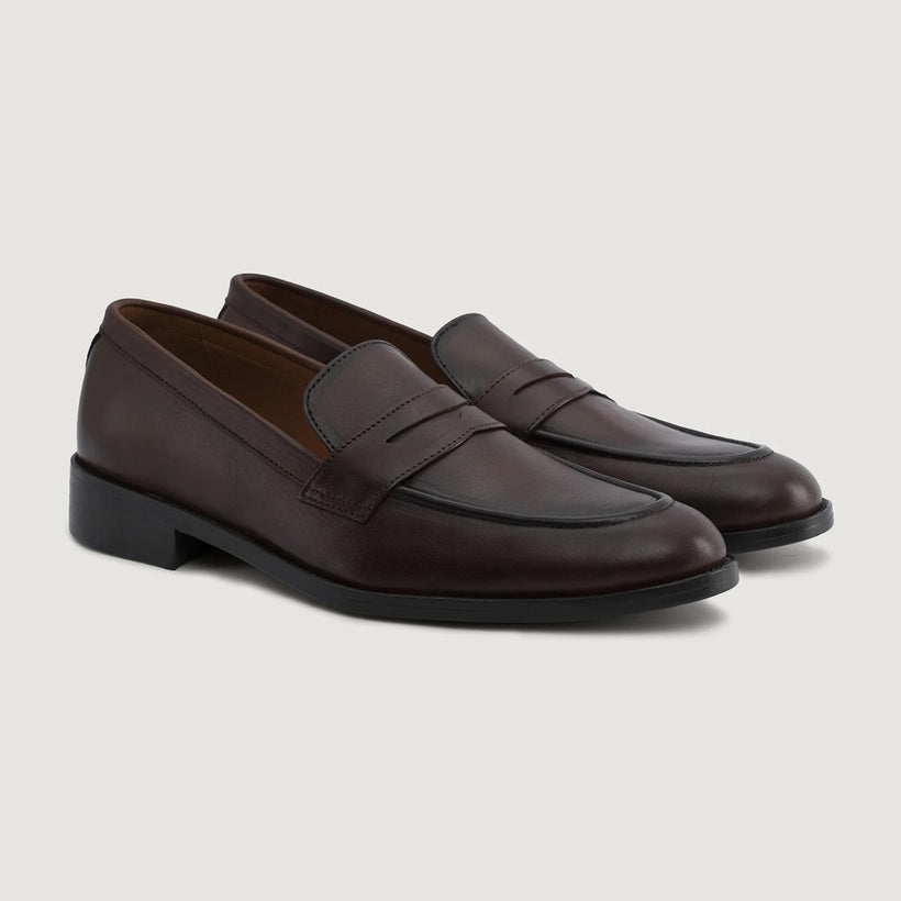 Baxton Burnished Brun Leather Loafers for Herre