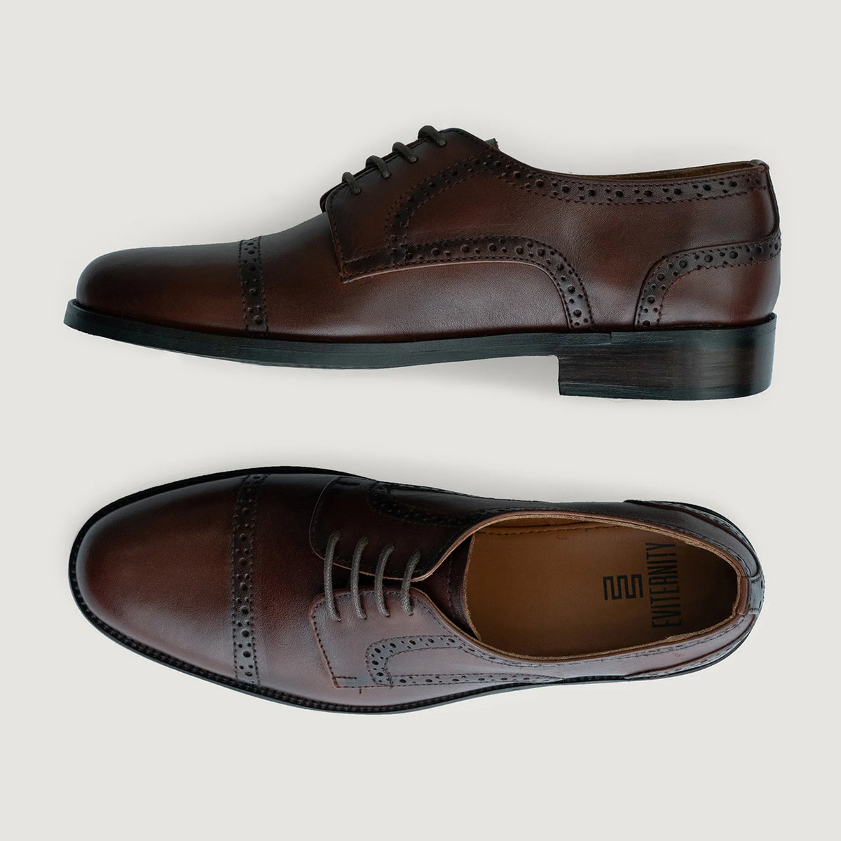 Dirk Brogues Derby Burnished Brown Leather Shoes For Men - Reinforced Heel Counter & Precision Double-Row Stitching Detail