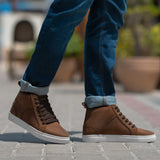 Brown Goatskin Suede Leather Sneakers - Goodyear Welt Construction & Front Toe Box Detail