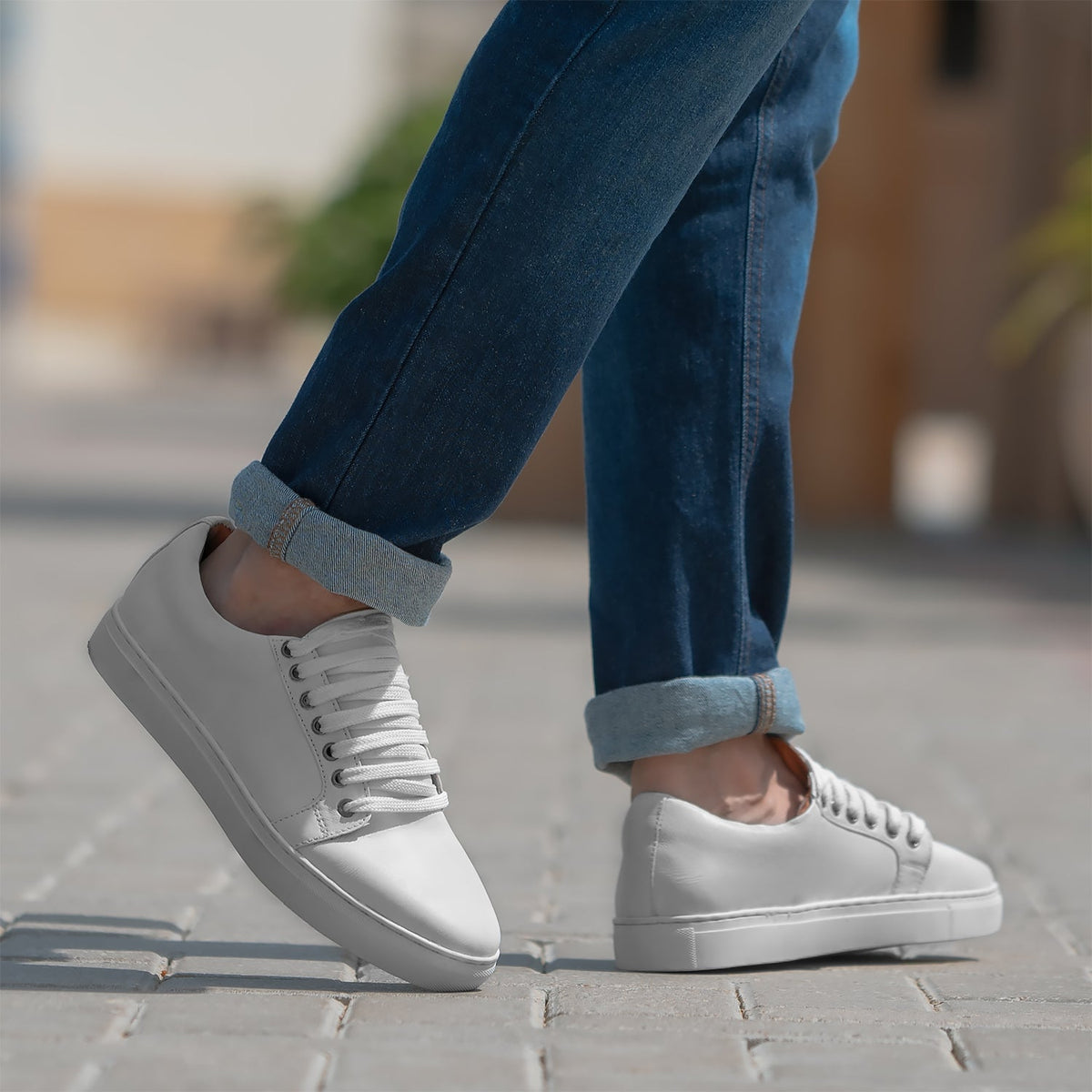 White Full-Grain leather Sneakers - Goodyear Welt Construction & Front Toe Box Detail