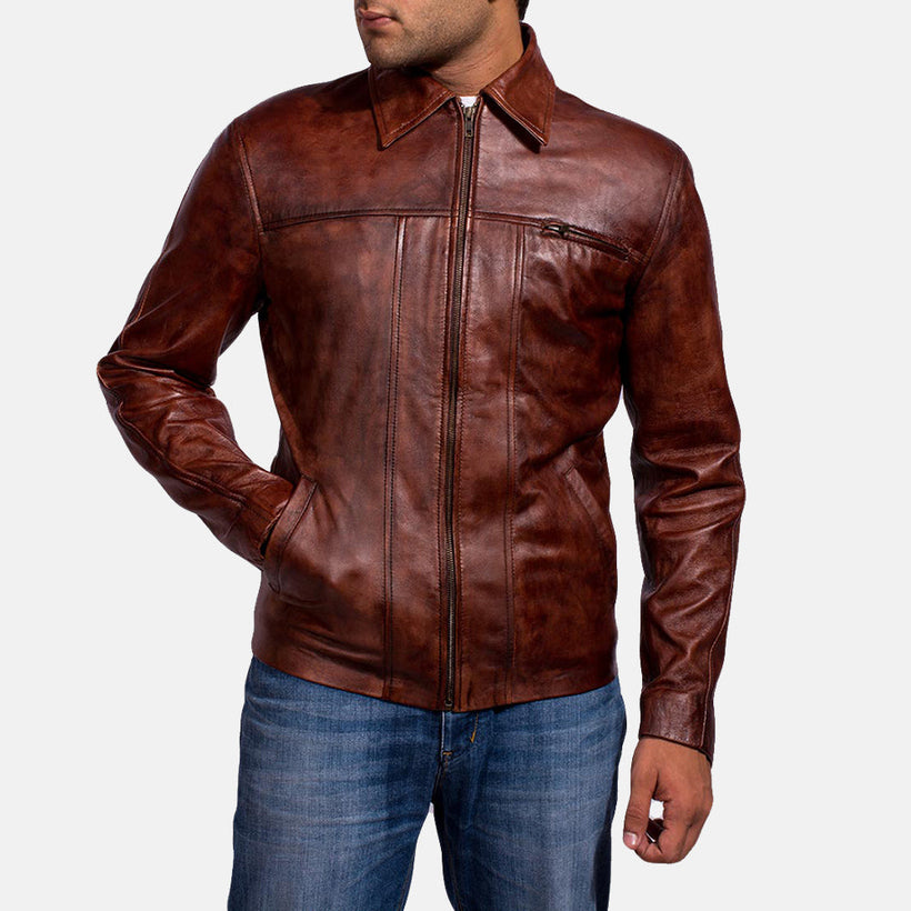 Abstract Maroon Skinnjakke for Herre