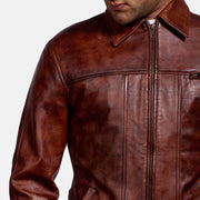 Men's Abstract Maroon Skinnjakke for Herre - Lateral Side Profile View Showing Sleeve Cut &amp; Athletic Taper Fit