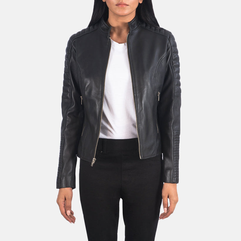 Adalyn Quilted Svart Bikerjakke i Skinn for Kvinner