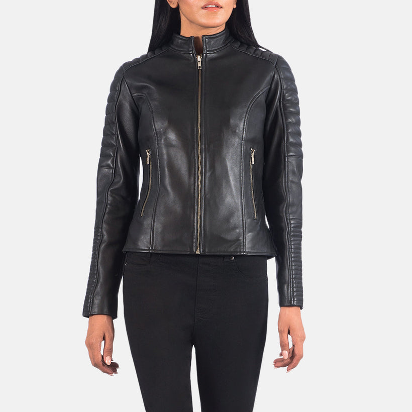 Adalyn Quilted Svart Bikerjakke i Skinn for Kvinner