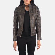 
Adalyn Quilted Distressed Brown Leather Biker Jacket in Distressed Brown Goatskin Leather - Front Profile View & Tailored Silhouette | Buy Online