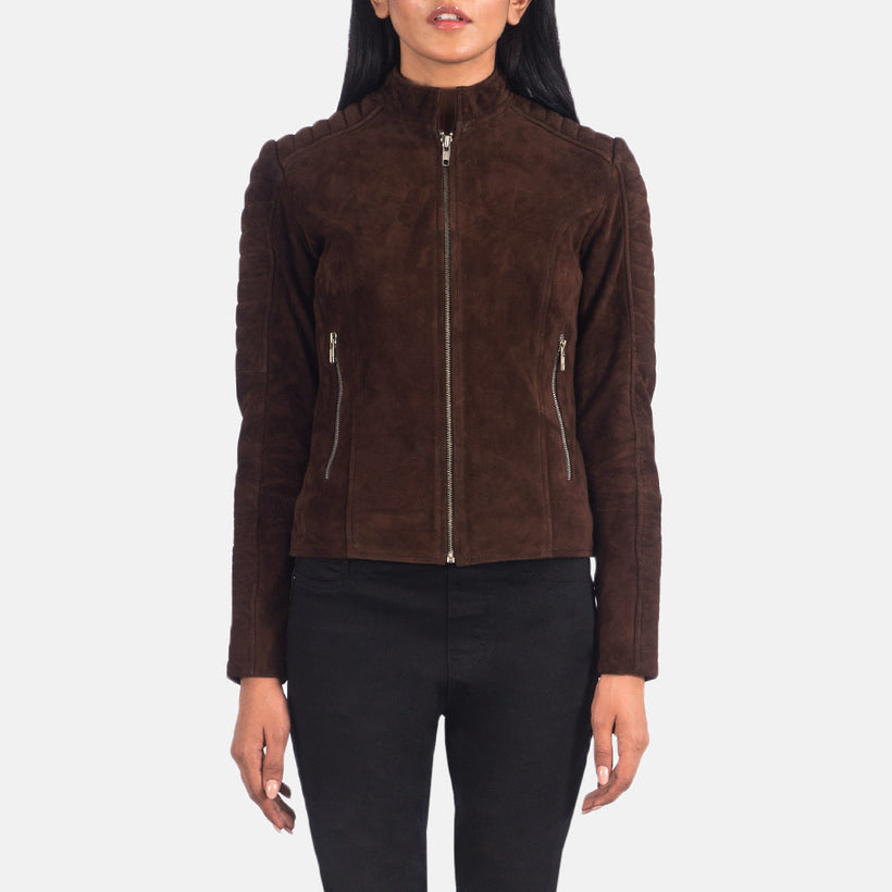 Adalyn Quilted Mocha Suede Bikerjakke i Skinn for Kvinner