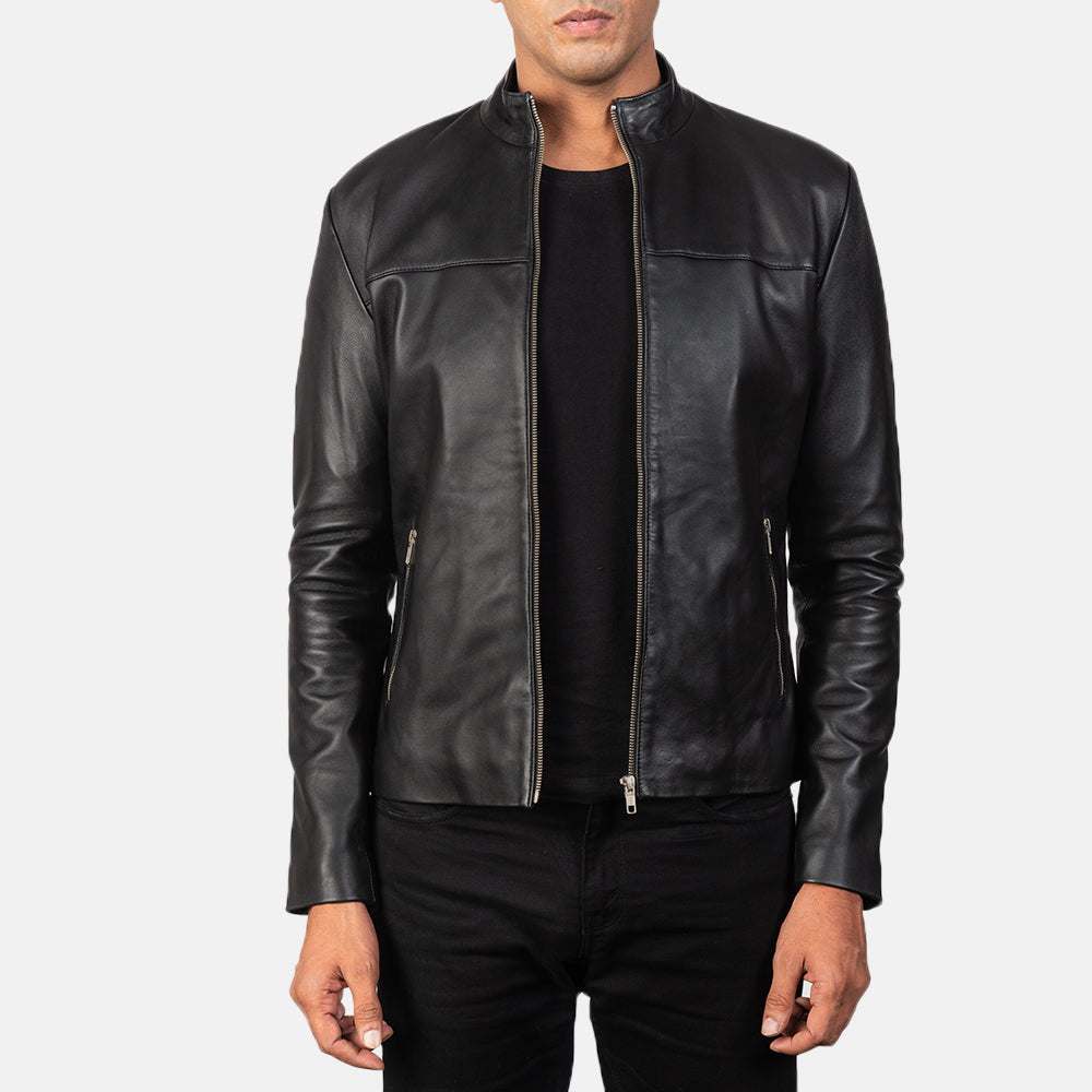 Men's Adornica Svart Bikerjakke i Skinn for Herre in Black Sheepskin Leather - Front Profile View &amp; Tailored Silhouette | Buy Online