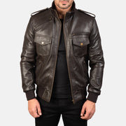 Men's Agent Shadow Brun Bomberjakke i Skinn for Herre in Brown Sheepskin Leather - Front Profile View &amp; Tailored Silhouette | Buy Online