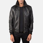 Men's Air Rolf Svart Bomberjakke i Skinn for Herre in Black Sheepskin Leather - Front Profile View &amp; Tailored Silhouette | Buy Online