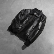 Rib Knit &amp; Hem Craftsmanship Construction Detail on Men's Air Rolf Svart Bomberjakke i Skinn for Herre