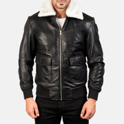 
Close-Up Detail of Shirt with Removable Fur & Zipper Hardware on Airin G-1 Black & White Leather Bomber Jacket