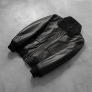 
Rib Knit & Hem Craftsmanship Construction Detail on Airin G-1 Black Leather Bomber Jacket