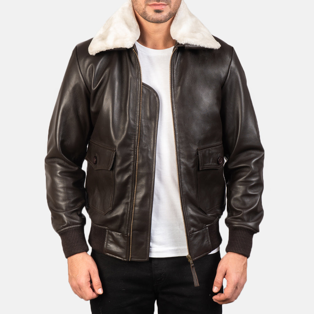 Men's Airin G-1 Brun Bomberjakke i Skinn for Herre in Brown Sheepskin Leather - Front Profile View &amp; Tailored Silhouette | Buy Online
