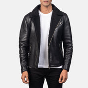 Men's Alberto Shearling Svart Skinnjakke for Herre in Black Sheepskin Leather - Front Profile View &amp; Tailored Silhouette | Buy Online