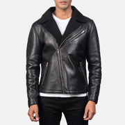 Men's Alberto Shearling Svart Skinnjakke for Herre - Lateral Side Profile View Showing Sleeve Cut &amp; Athletic Taper Fit