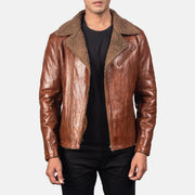 Men's Alberto Shearling Brun Skinnjakke for Herre in Brown Sheepskin Leather - Front Profile View &amp; Tailored Silhouette | Buy Online
