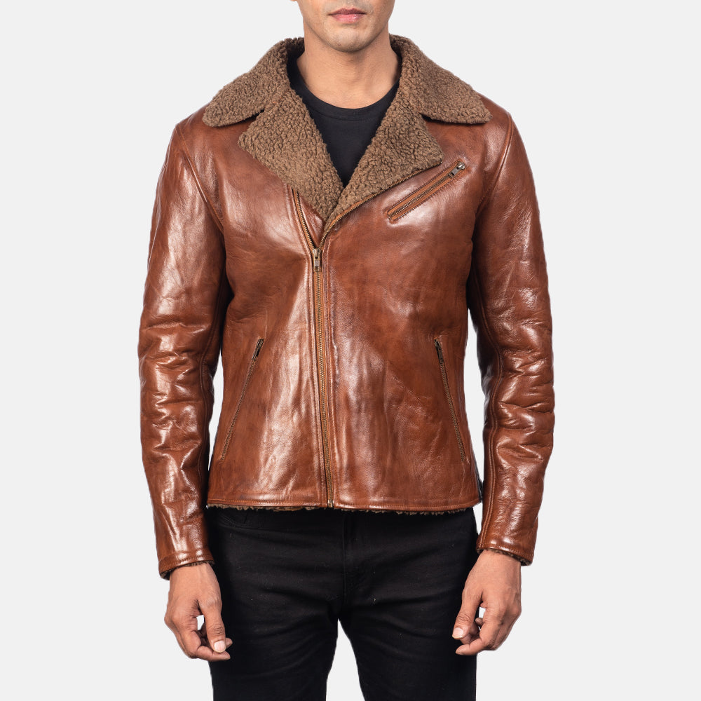 Men's Alberto Shearling Brun Skinnjakke for Herre - Lateral Side Profile View Showing Sleeve Cut &amp; Athletic Taper Fit