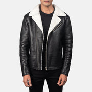 
Alberto White Shearling Black Leather Jacket in Black Sheepskin Leather - Front Profile View & Tailored Silhouette | Buy Online