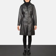 
Alexis Black Single Breasted Leather Coat in Black Cowhide Leather - Front Profile View & Tailored Silhouette | Buy Online