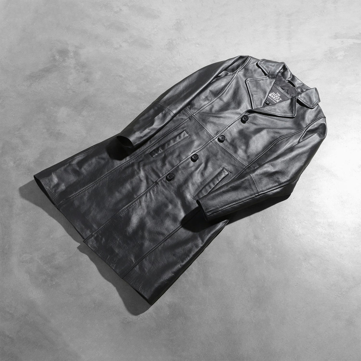 
Styled Fit Perspective of Alexis Black Single Breasted Leather Coat on Model - Natural Daylight Drape