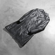
Styled Fit Perspective of Alexis Black Single Breasted Leather Coat on Model - Natural Daylight Drape