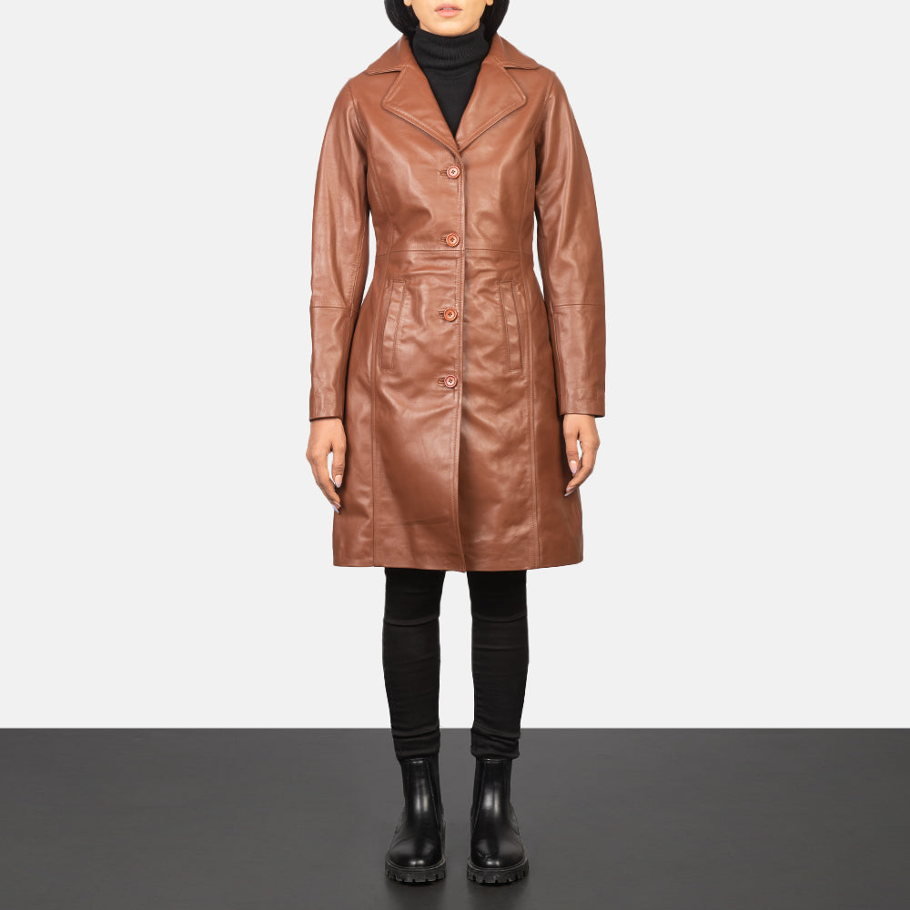 
Alexis Brown Single Breasted Leather Coat - Lateral Side Profile View Showing Sleeve Cut & Athletic Taper Fit