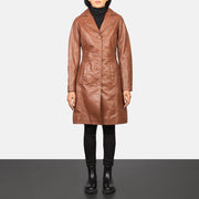 
Alexis Brown Single Breasted Leather Coat - Lateral Side Profile View Showing Sleeve Cut & Athletic Taper Fit